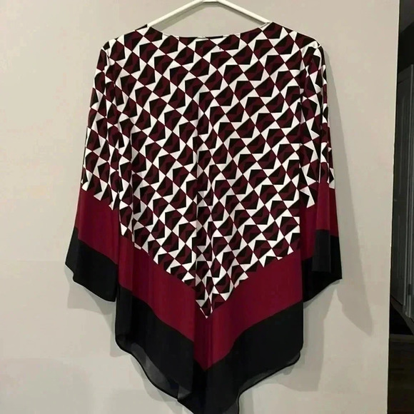 ❤️2/$30❤️ALFANI Women Slippery Polyester Blouse 3/4 Wide Sleeve Geopattern Sz12 - Picture 5 of 5